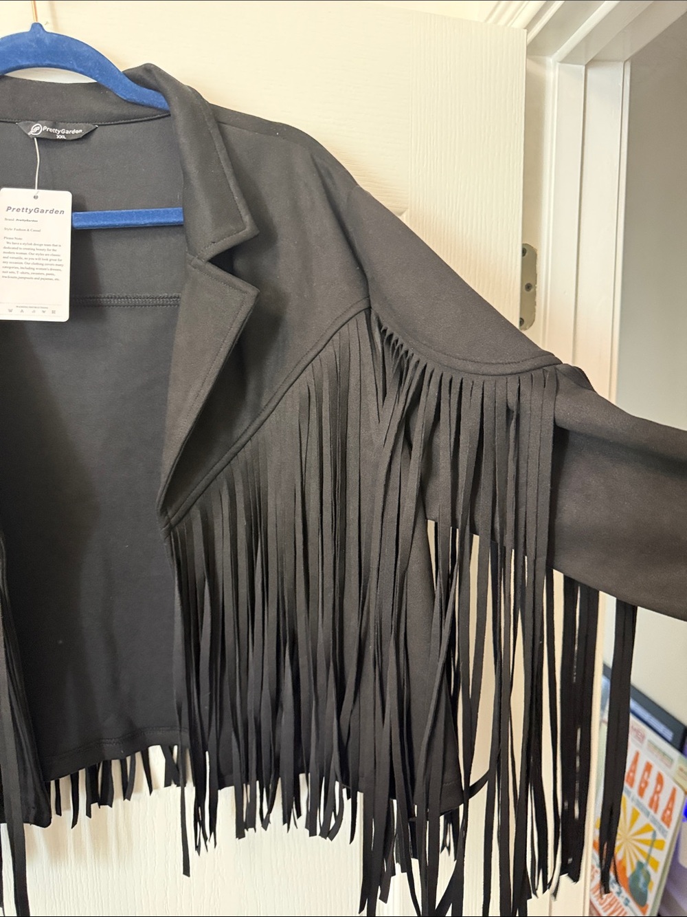 PrettyGarden Black Fringe Leather-Style Jacket - Picture 4 of 8